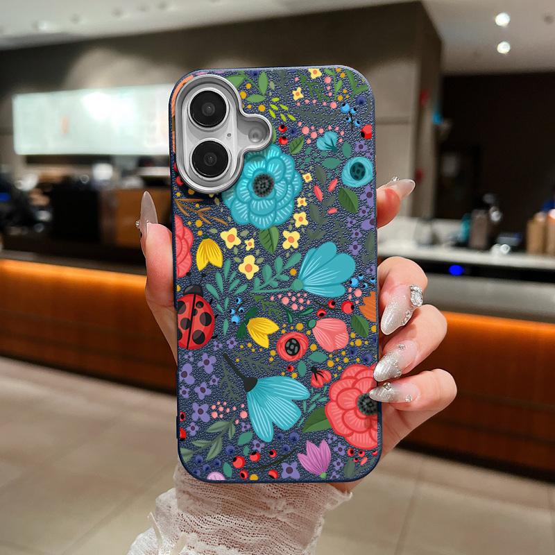 Romantic Garden Flowers Print Soft Case For iPhone 15 14 16 Pro Max 15 14 Plus 13 12 Pro Max 11 Leather Texture TPU Phone Cover