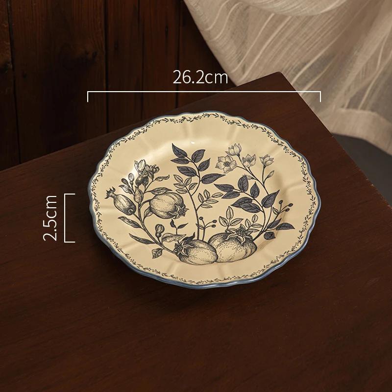 Plato de cerámica estilo palacio retro, ligero, de lujo, para postres, pasteles, pastas caseras, vajilla exquisita con flores.