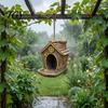 Wild Bird Feeder for Garden House Shape Hanging Outdoor Decor, Weatherproof Resin Feeders Outdoors with Large Capacity Tray & Hemp Rope Yard