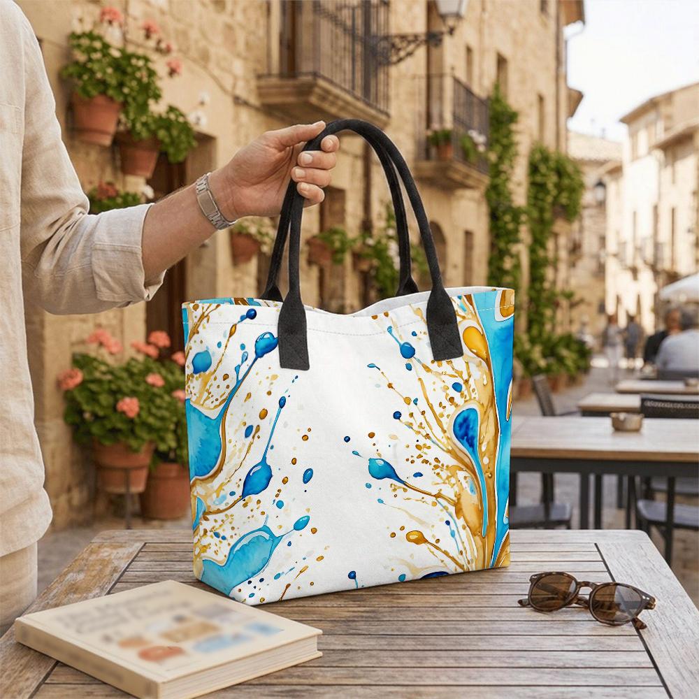 Watercolor Print Tote Bag Stylish Casual Large Capacity Shoulder Handbag for Daily Use