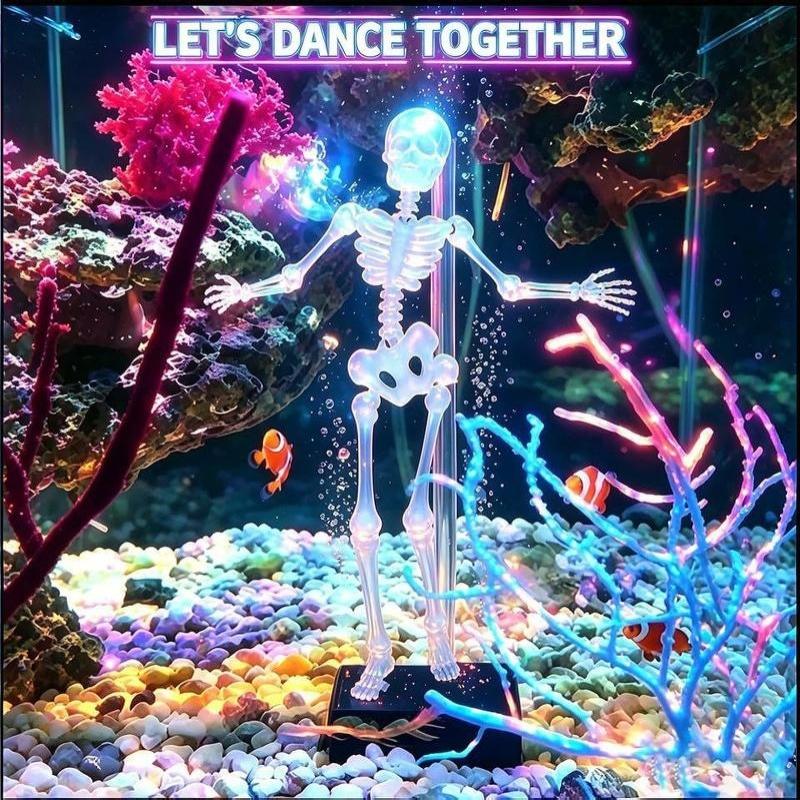 Aquarium Dancing Skeleton Bubbler Realistic Interactive Fish Tank Decor with Air Hose for Saltwater Aquarium Landscape