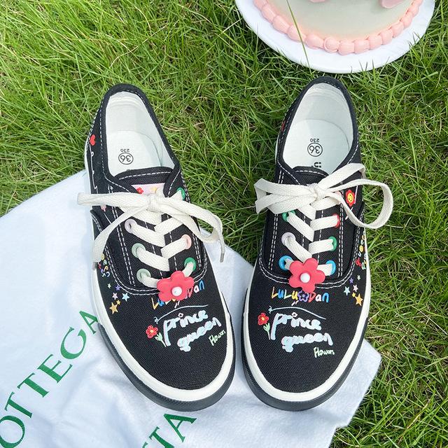

Женская вулканизированная обувь в японском стиле с граффити, женские кроссовки, новая парусиновая обувь в стиле ретро, ​​повседневная удобная корейская универсальная обувь на плоской подошве 40 чёрный