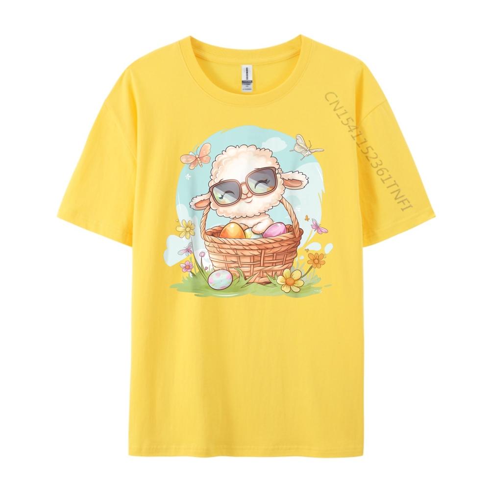 Cute Lamb With Glasses Easter Eggs Springtime Graphic Tees Tee Shirt Men Streetwear T Shirt Man Print