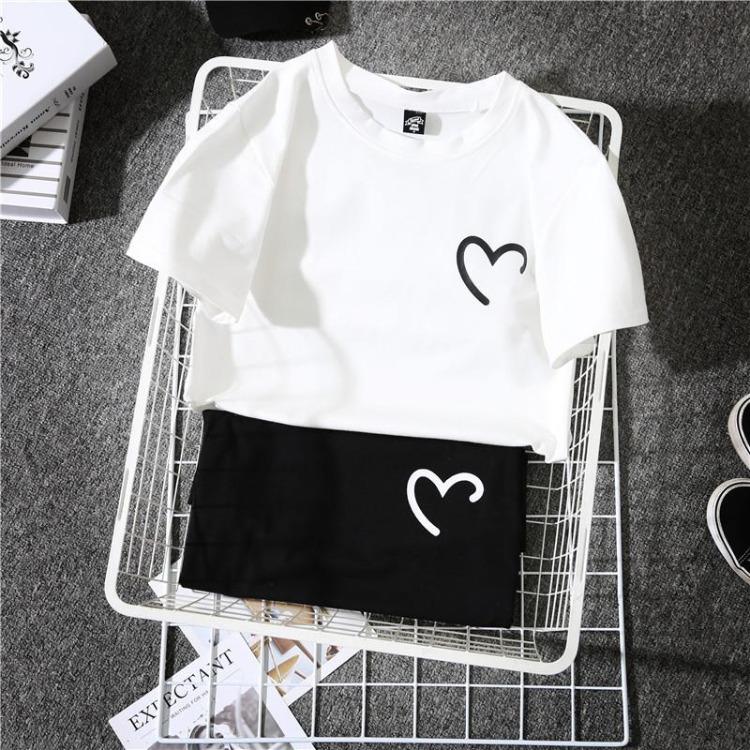 Trendy Hong Kong Style Harajuku Summer Clothing Oversize Tshirt Women Loose Short Sleeve Top Fat Girl Street Fried Heart Shape Print