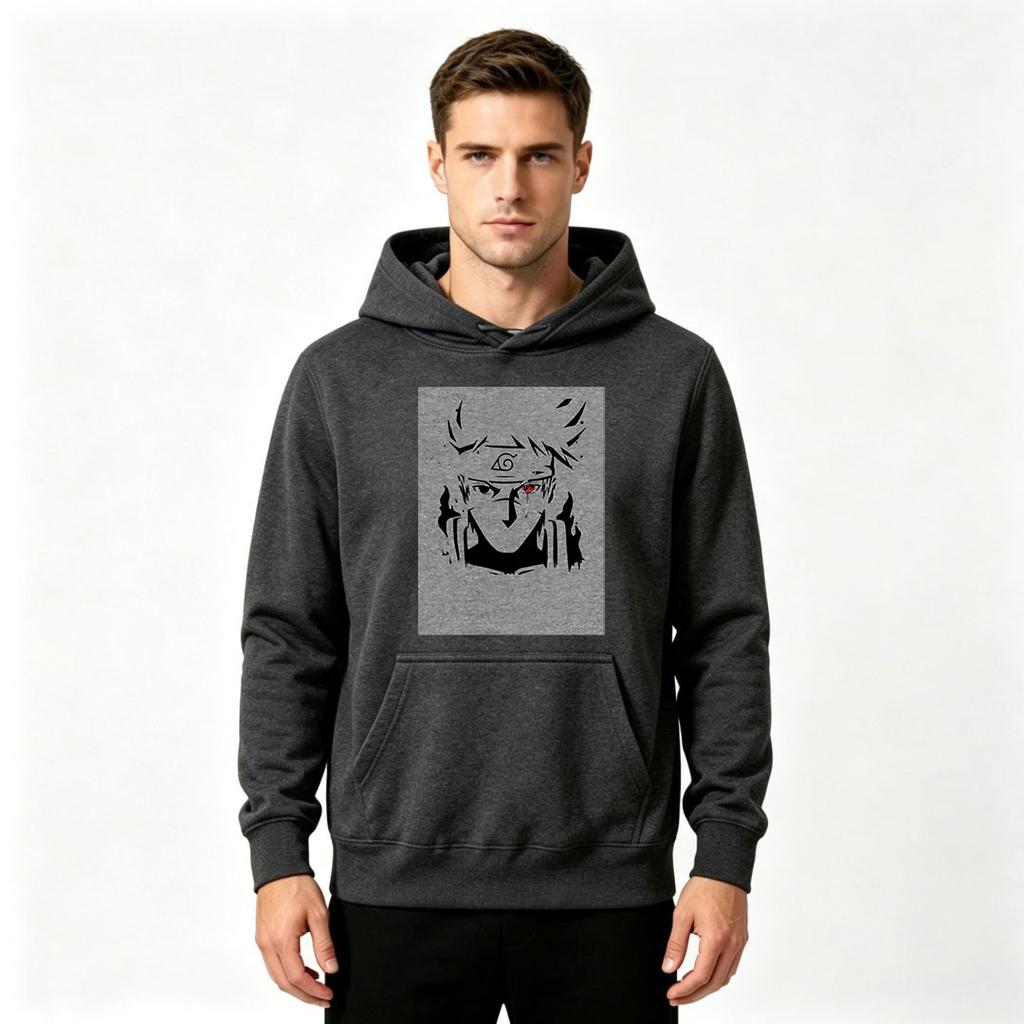 Men's Printed Pullover Hoodie, Anime Ninja Character Graphic Casual Long Sleeve Sweatshirt