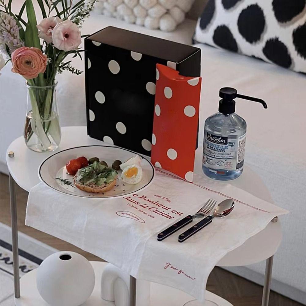 2PCS with English Red Word Printed Meal Mat Pure Cotton Cover Cloth Creative Table Napkins  Home