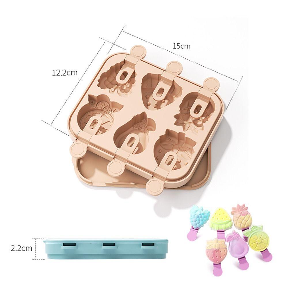 6-Hole Ice Cream Mold Multicolor Silicone Popsicle Molds Fruit Animal Sea Animal Homemade Dessert Ice Pop Cube Maker