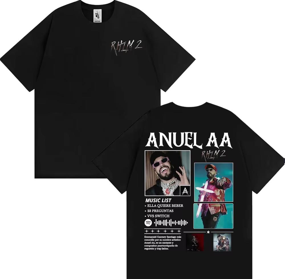 Rapper Anuel AA Rhlm 2 Album Tour Tshirts 2026 Spring Summer Fashion Hip Hop Luxury Casual Vintage Short Sleeve Top Unisex
