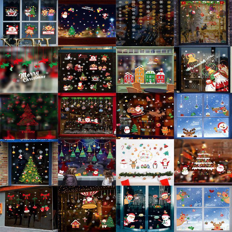 Christmas Merry Window Stickers Xmas New Year Decor Decals Santa Reindeer Claus