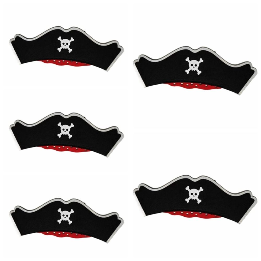 5Pcs Black Skull Pirate Captain Cap Horror Felt Pirate Hat Party Supplies Easter