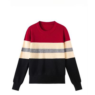 Top de Manga Larga a Rayas con Bloques de Color Moderno y Casual Diseño de Nuevo Estilo Otoñal Jersey de Punto Pulóver de Cuello Redondo para Mujer