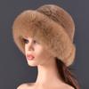 Women Real Fur Hat Rabbit Fur and Fox Fur Protection Ear Fluffy Beanies Fashion Knitted Cap Warm Winter Fur Hats for Women Ski