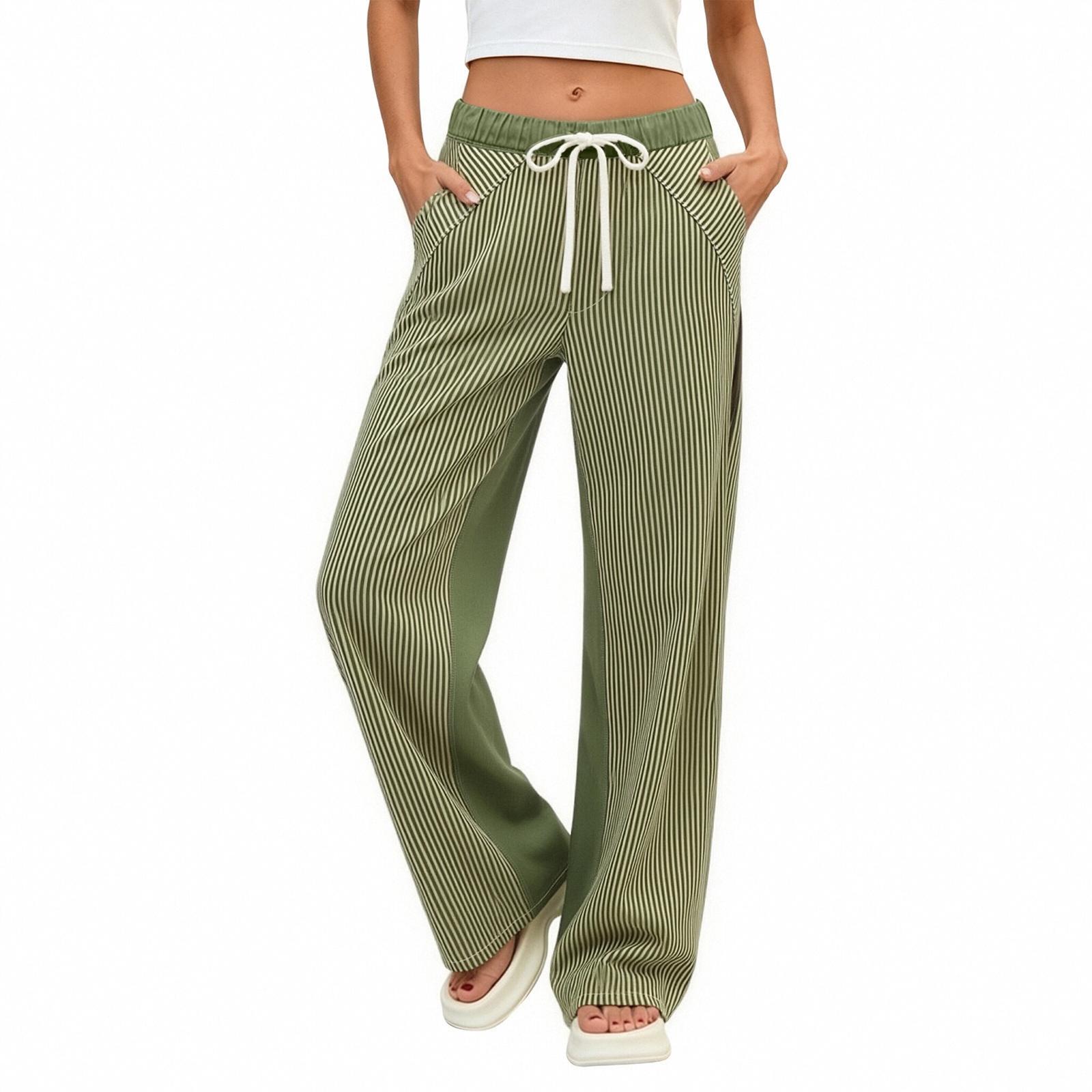 

Women s Wide Leg Pants Casual Nine Point Pleated Drawstring Loose Fit Trousers Elastic Waistband Comfortable Fit M