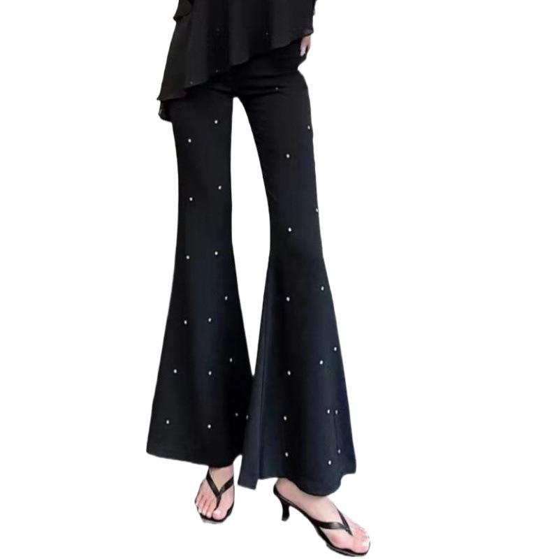 Women's Plus Size High Waist Polka Dot Flare Pants - Summer Slimming Long-Length