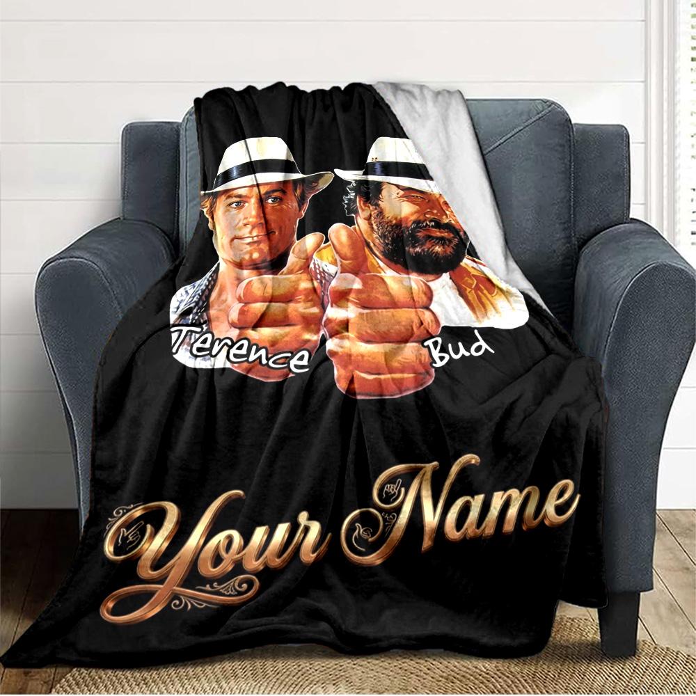 Name Custom Terence Hill und Bud Spencer Druck Flanelldecke Hohe Qualität Warm Bequem Decke für Alle Jahreszeiten Perfekt für Geschenke Heimdeko