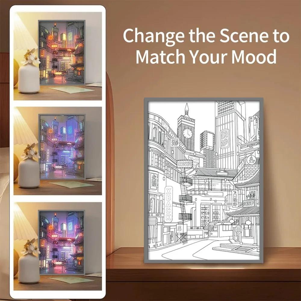 USB Dimming Romantic Home Anime LED Beautiful City Night View Light Painting Lamp HD Picture Narrow Bezel Home Decor Lighting