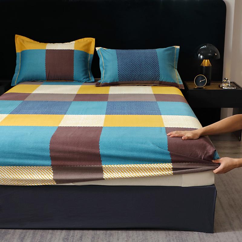 Pure Cotton Fitted Bed Sheets Geometric Bedsheet Non-slip Bed Cover Skin-friendly Bed Linen couvre lit (Pillowcase Need Order)