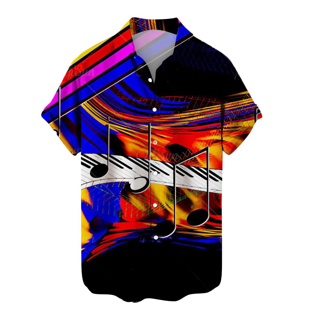 Summer New Plus Size Hong Kong Style Men's Shirt with Digital Printing Casual Short Sleeved Shirt for Men