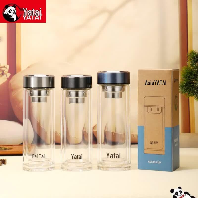 YATAI Double-Wall Glass Tea Infuser Travel Mug 370ml
