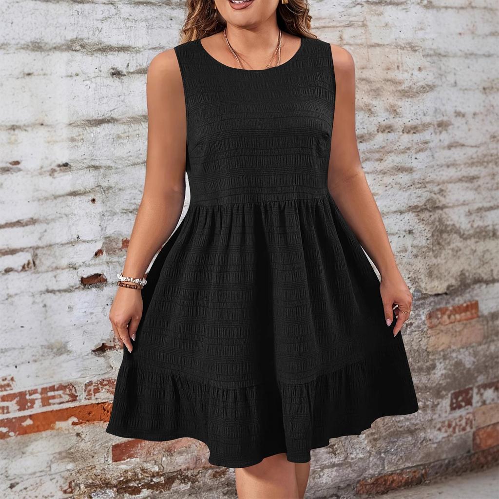 Women’s Summer Plus Size Sleeveless Crew Neck Ruffle Hem Tank Dress Loose Fit Casual Lightweight Sundress for Daily Wear