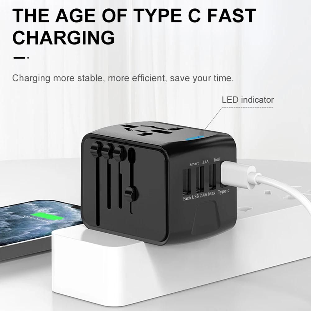 Universal Travel Adapter 100V-250V AC AC Power Plug Adapter 3 USB and 1 Type C Ports for for USA EU UK AU Cell Phone Laptop