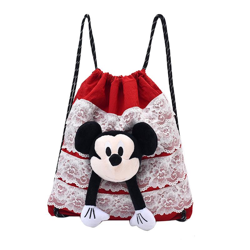 

Children S Bag Autumn And Winter Foreign Style Lace Drawstring Parent-Child Bucket Bag Cute Doll Backpack Leopard Print Small Backpack красный