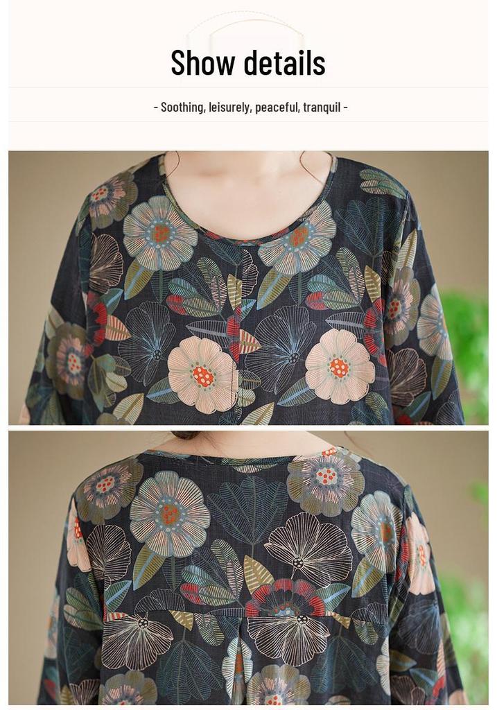 Spring 2026 New Style Plus Size Printed Long-Sleeved Dress with Round Neck