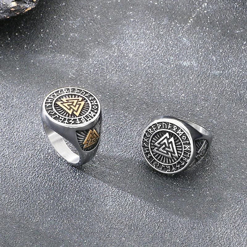 Nordic Style Popular Celtic Knot Electroplated Stainless Steel Men's Ring Retro Viking Black Oil Compass Rune
