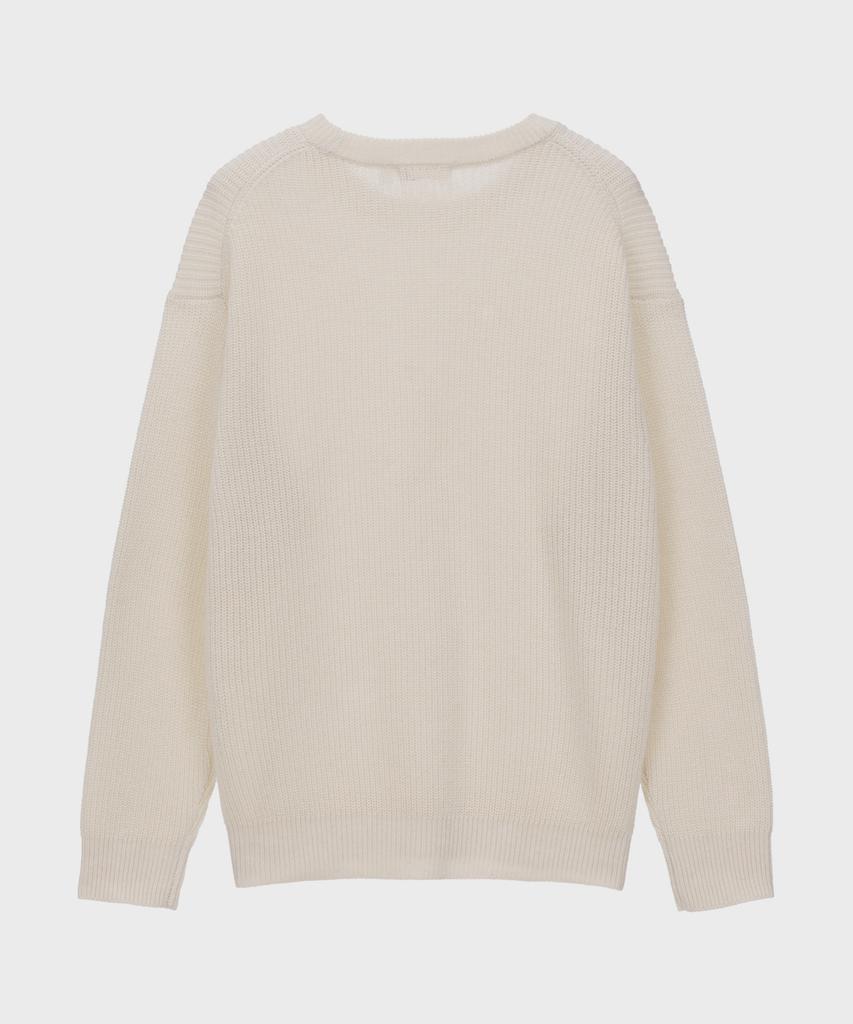BASIC HOUSE Uni Ribbed Semi-Overfit Round Neck Knit Cream Lwkt7103