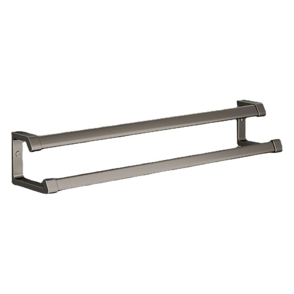 Bathroom Towel Rack Gun Gray Double Rod Punch-free Bathroom Towel Rack Space Aluminum Light Luxury Bath Towel Storage Rack