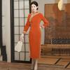 Womens Winter Chenille Qipao Dress Long Sleeve Stand Collar Retro Chinese Style Thick Warm Coat