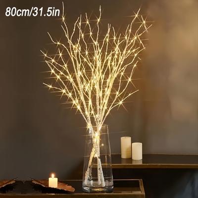 Elegante Rama de Abedul Iluminada con 50 LED - Funciona con Batería, Árbol Falso Realista para Navidad, Bodas y Decoración del Hogar (Baterías no incluidas)