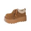 Mode Pelz Plateau Damen Schnee Stiefeletten Wildleder Mittelhohe Absätze Baumwolle Mary Janes Schuhe 2025 Trend Schnürung Kurzer Plüsch Winter Botas De Mujer