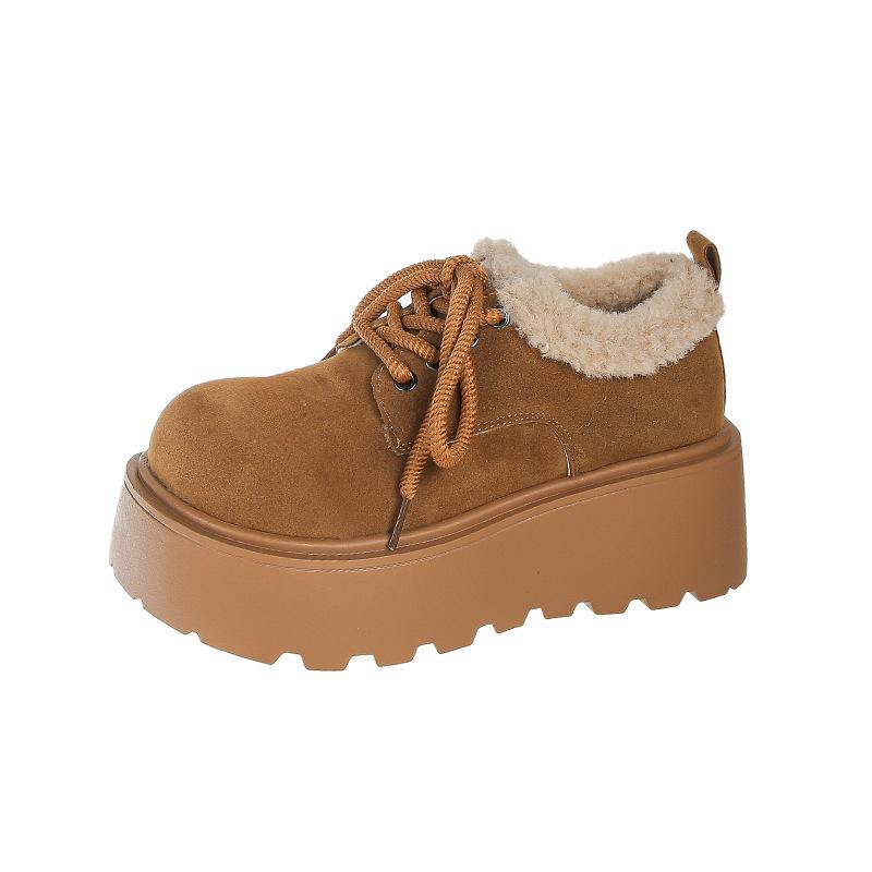 Fashion Fur Platform Women Snow Ankle Boots Suede Mid Heels Cotton Mary Janes Shoes 2025 Trend Lace Up Short Plush Winter Botas De Mujer