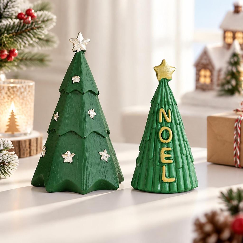 2 Pieces Resin Christmas Tree Tabletop Ornament Indoor