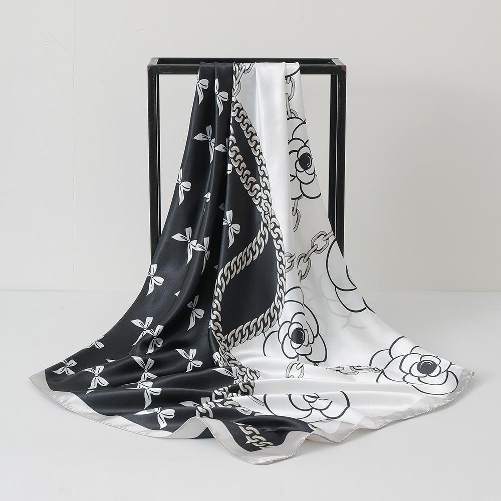 Printed Flower Square Scarf Women Silk Imitation Satin Wraps Line Foulard Headband Designers Bandana Hair Wrap 90*90Cm