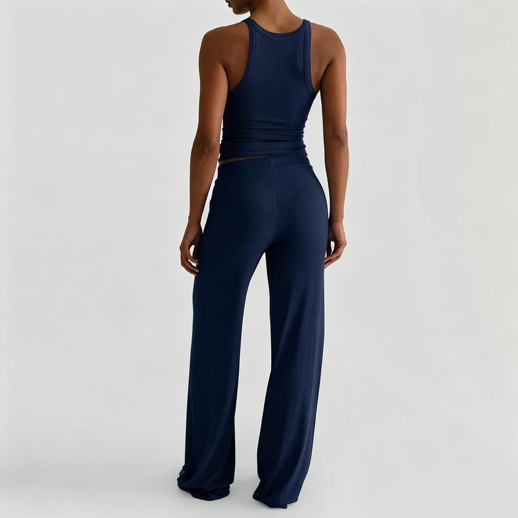 Women's Solid Color Sports Yoga Tank Top and Wide Leg Pants Two Piece Set Stretchy Comfortable Fit