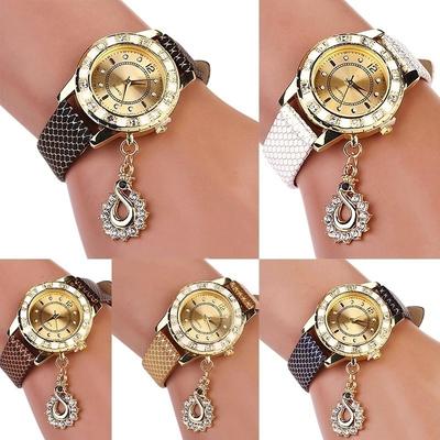 Women Bracelet Bangle Faux Leather  Quartz Analog Wrist Watch