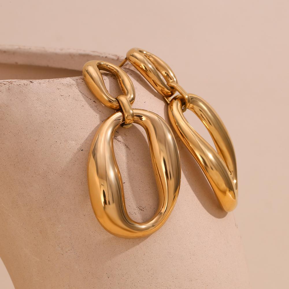 MamacitaSlay 316L Stainless Steel Irregular Double O Letter Earrings Waterproof 18K Gold Plated Jewelry Women's Charm Earrings