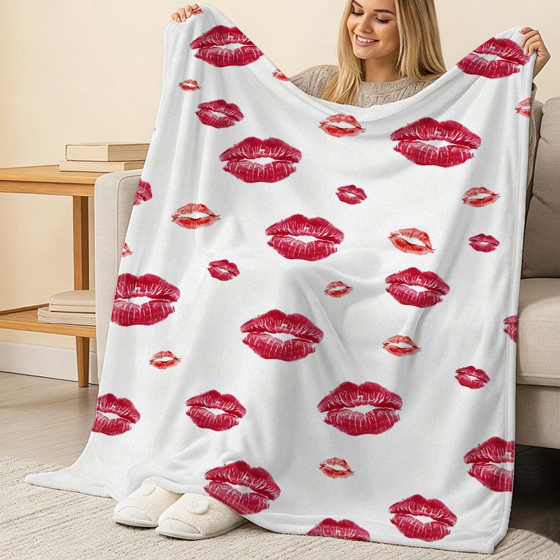 Lips Series Flannel Blanket Skin-Friendly, Soft & Warm Cozy Throw, Ideal for Home, Dorm Use & Valentine’s Day Gifting