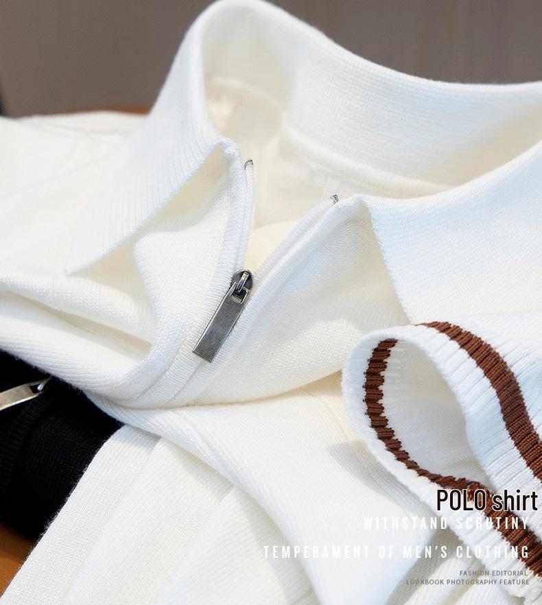 Men's Trendy Korean Style Short-Sleeve Polo Shirt with Half Zipper