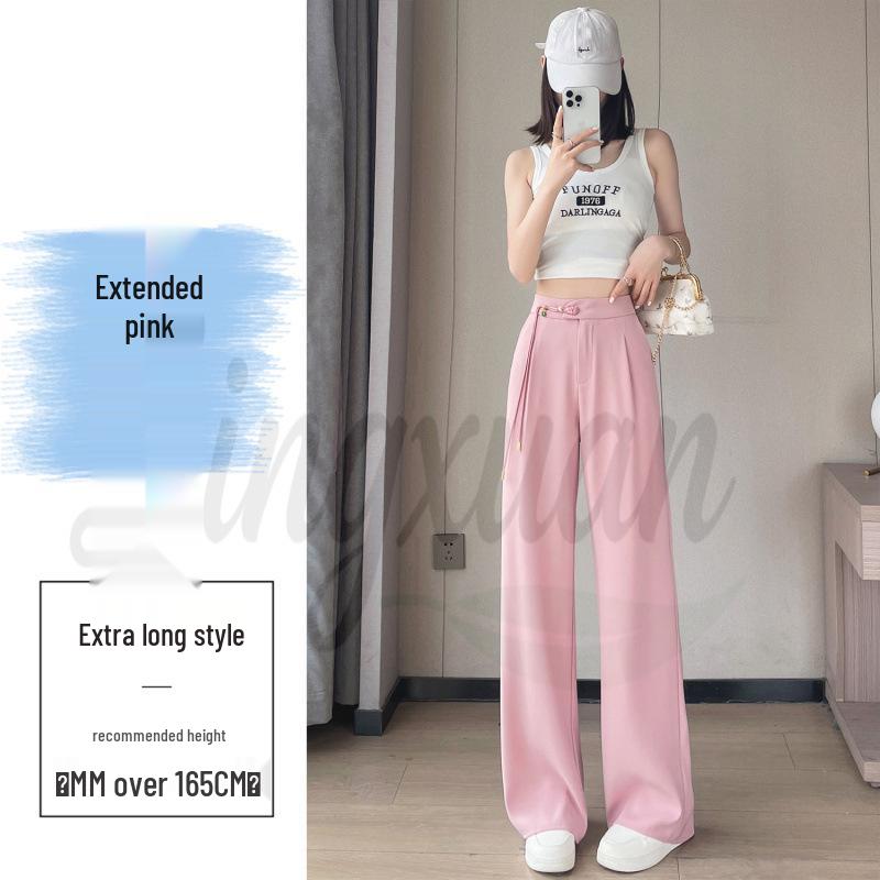 Summer 2026 Chinese Style High Waist Wide Leg Ice Silk Pants for Women