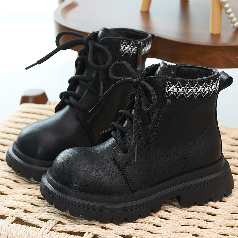 Kids' Genuine Leather Boots - 2025 New Autumn/Winter Velvet Lined Soft Sole Martin Boots for Girls and Boys