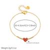 DIEYURO 316L Stainless Steel Gold Plated Red Rhinestone Heart Bracelet Lady Dainty Link Chain Adjustable Charm Hand Chain
