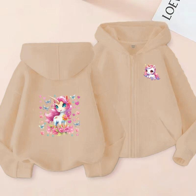Girls Boy Leisure Sweatshirt Coat Children's Pretty Girl Pink Gift Charming Unicorn Cardigan Hoodies Kawaii Zipper Style