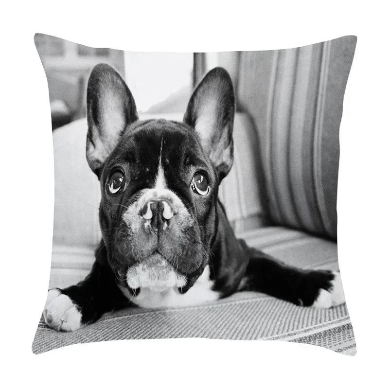 Cute Pet Puppy Black and White Art Photo Office Sofa Cushion Pillowcase