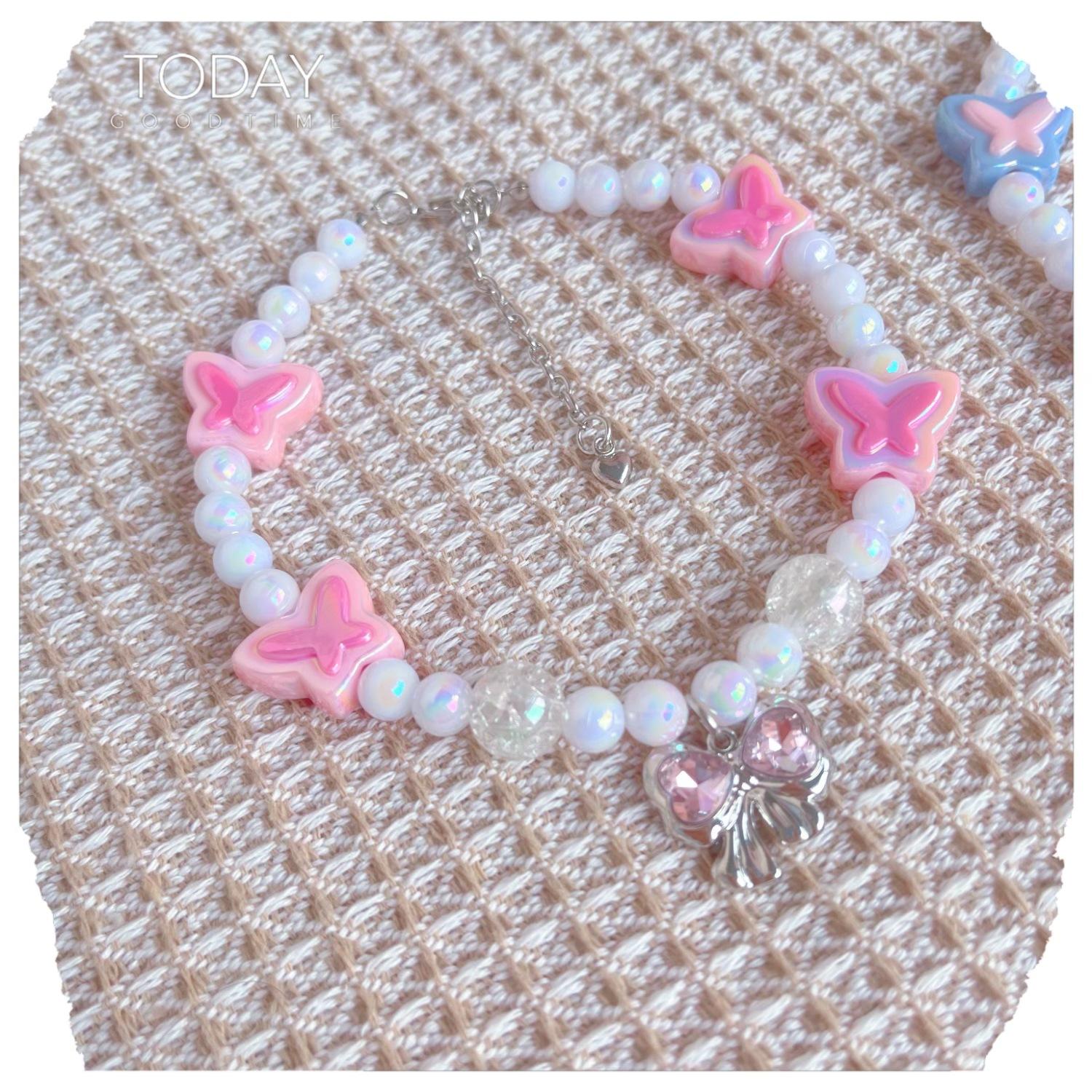 Butterfly series pet necklace phantom bead pet collar neck ornament y2k butterfly pendant pet necklace accessories S:27+5cm
