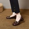 Square head flat shoes women's 2025 shallow mouth one pedal low heel single shoes comfortable loafers thick heel metal buckle lazy shoes