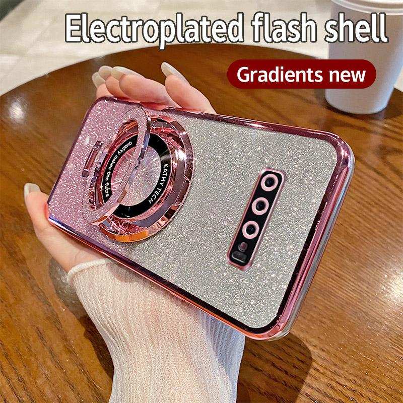 

Glitter Electroplate Case For Samsung Galaxy S10 S20 S21 S22 S23 S24 S30 Plus Ultra Magnetic bracket Soft Bumper Cover Case S10 розовый