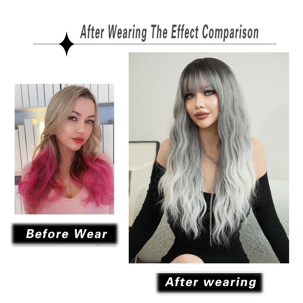 New Ladies Wig Simulation Wig 65cm Hair Gray Wig Big Wave Wig Full Headgear Rose Hair Net Headdress Beauty Decoration Wig
